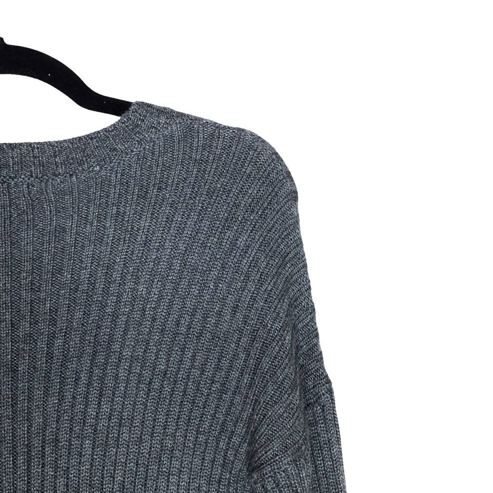 Kathie K Gray Ribbed Sweater Black Lace Up Detail Long Sleeve Round Neck Size M - Picture 6 of 7